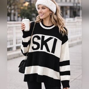 SHOW ME YOUR MUMU Ski SWEATER Black White OVERSIZED Knit SIZE Small Fits L XL